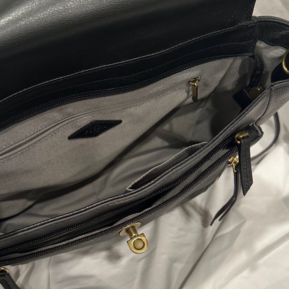 Fossil Black Leather Backpack with Gold Key Charm
